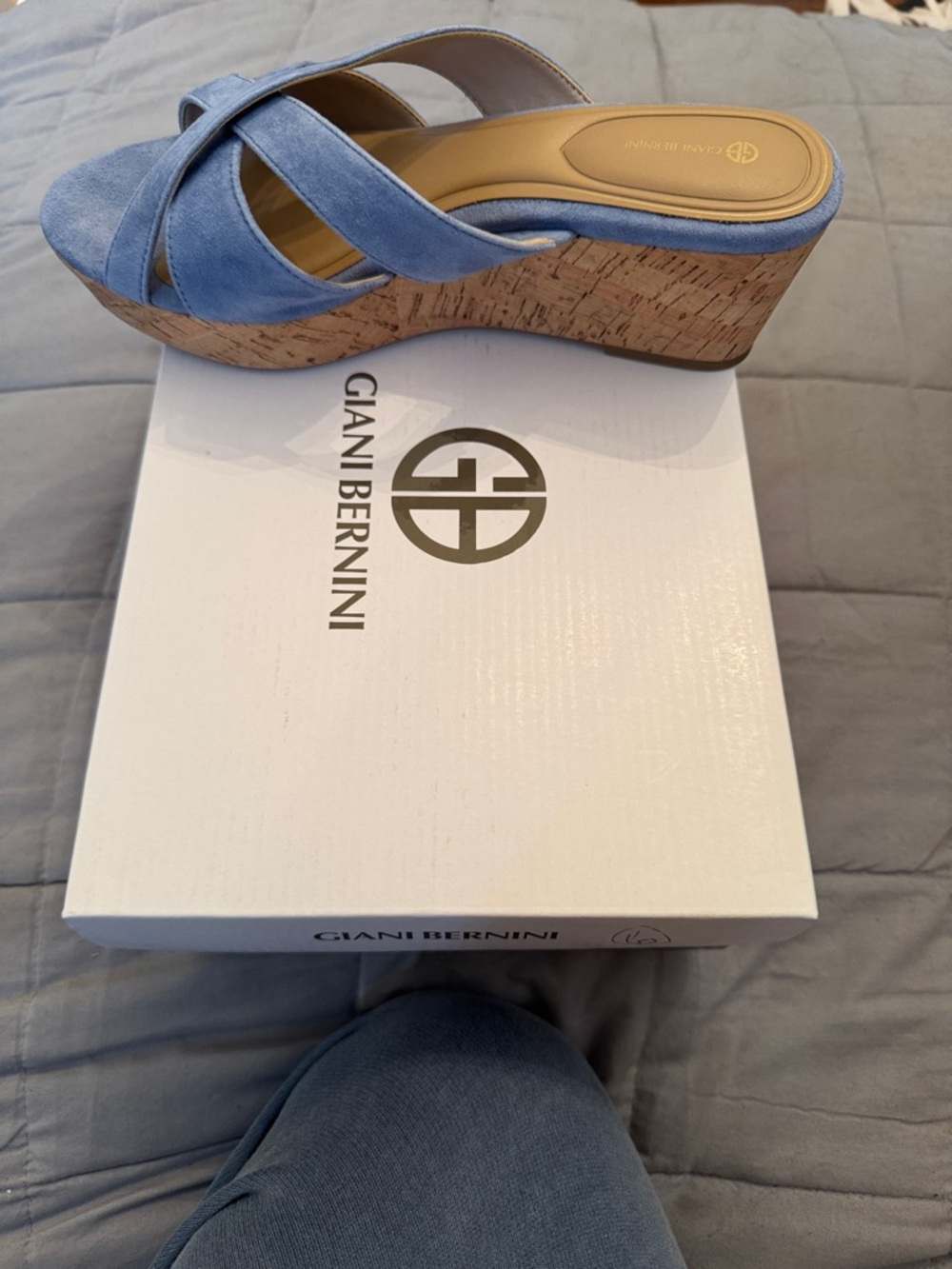 Giani Bernini Light Blue Suede Cork Wedge Slide Sandals